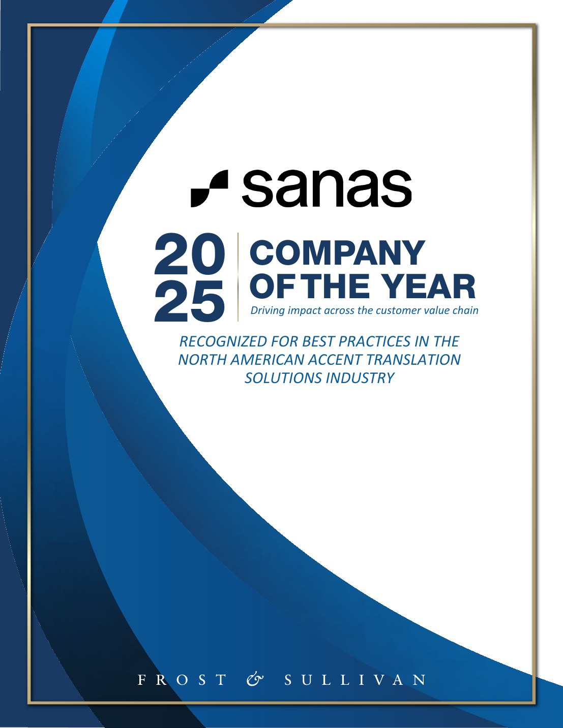 Cover of the Frost & Sullivan 2025 Company of the Year report on Sanas