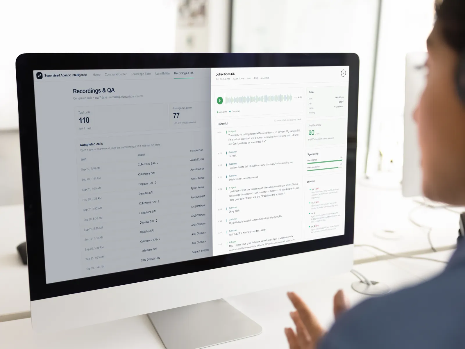 Recordings and QA view in the Sanas Supervised AI console